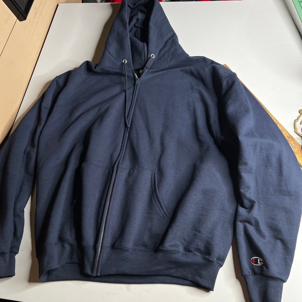 Champion Eco Authentic Navy Blue Full Zip Hoodie Sweatshirt Mens Large
